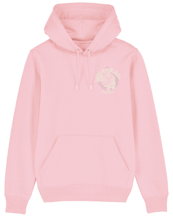 Flaming Helmet Pullover Hoodie - Front / Back Print - Cotton Pink