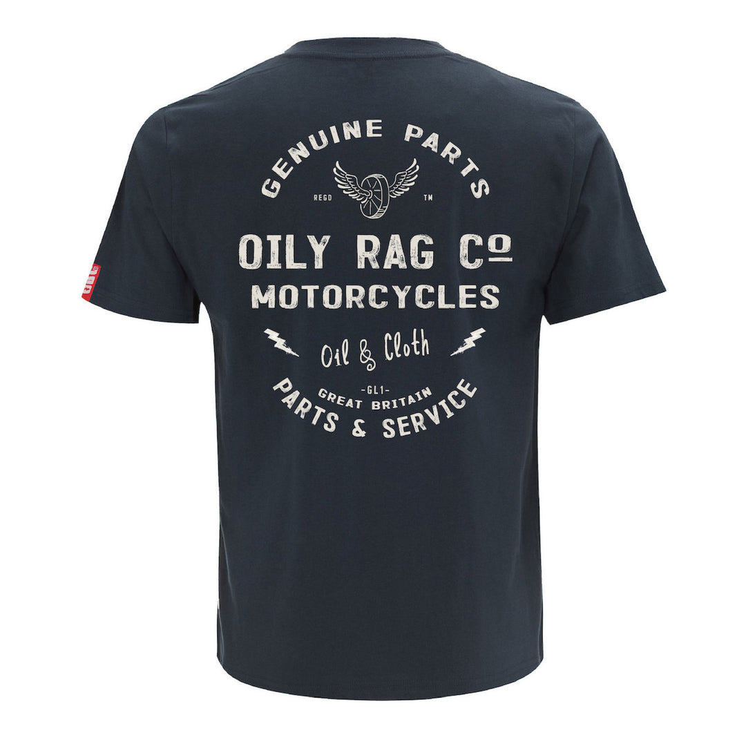 Parts & Service T-shirt - Back Print - Denim Blue - Black Label Collection | Oily Rag Co